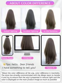 Forehead Shaped Lace 5*1, Forehead Lace Wig, Center Split Wig, Linen Brown 26 Inch Half Braided Everyday Natural, Sleek Realistic Wig (Accessories Not Included)