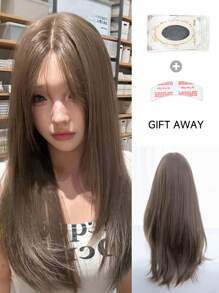 Forehead Shaped Lace 5*1, Forehead Lace Wig, Center Split Wig, Linen Brown 26 Inch Half Braided Everyday Natural, Sleek Realistic Wig (Accessories Not Included)