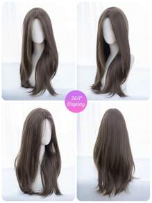 Forehead Shaped Lace 5*1, Forehead Lace Wig, Center Split Wig, Linen Brown 26 Inch Half Braided Everyday Natural, Sleek Realistic Wig (Accessories Not Included)