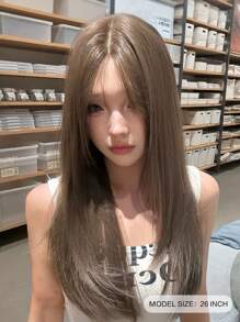 Forehead Shaped Lace 5*1, Forehead Lace Wig, Center Split Wig, Linen Brown 26 Inch Half Braided Everyday Natural, Sleek Realistic Wig (Accessories Not Included)