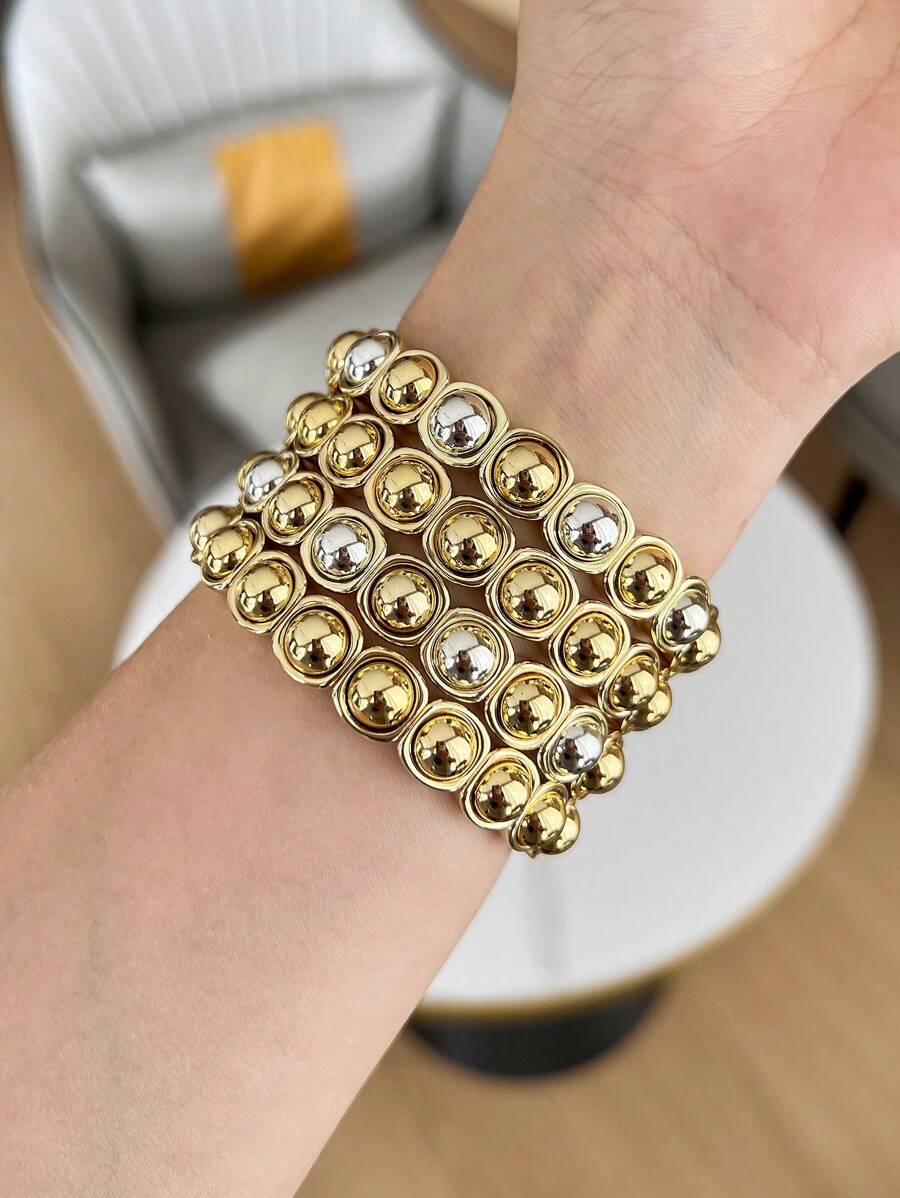 1pc Fashion Punk Stainless Steel Plated Round Bangle Bracelet, Suitable For Men And Women Daily Wear - Spherical Bracelet - View 1