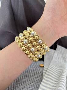 1pc Fashion Punk Stainless Steel Plated Round Bangle Bracelet, Suitable For Men And Women Daily Wear - Spherical Bracelet - View 3