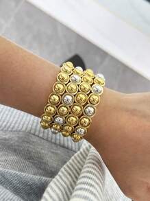 1pc Fashion Punk Stainless Steel Plated Round Bangle Bracelet, Suitable For Men And Women Daily Wear - Spherical Bracelet - View 2