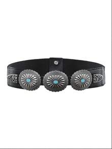 1 件女式宽松高腰弹力腰带，配水钻金属扣装饰，适合复古束腰连衣裙 - 腰封 - 查看 11