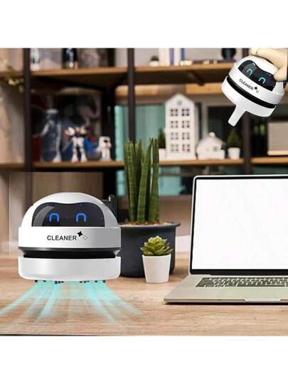 Mini Stofzuiger Cleaner, Schattige Robot Shaped Portable Lightweight USB Rechargeable Battery Operated, Crumb Dust Cleaning, Bureau Cleaning Robot, Back To School Halloween Birthday ,Garden Tools view 2