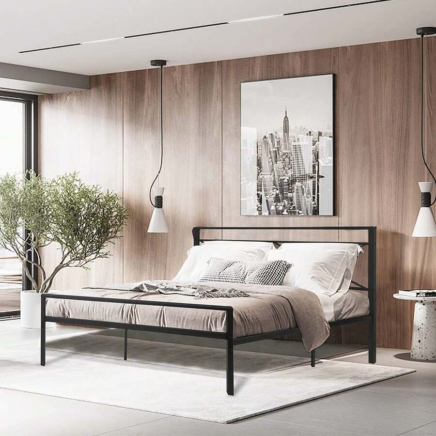 Queen Metal Bed Frame With 14 Slats, Ample UnderBed Storage Space And