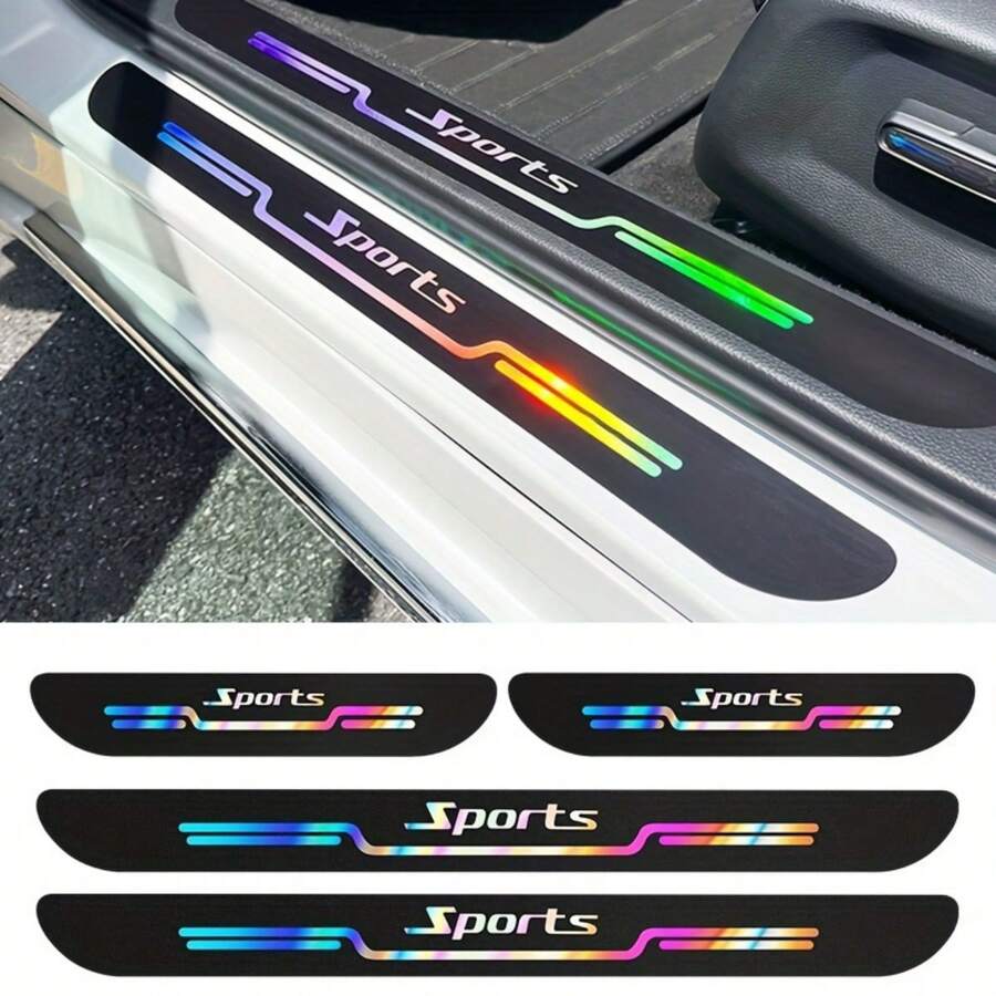 Colorful Laser-Cut Car Door Sill Protector Stickers - Anti-Scratch & Bump Decorative Strips For Enhanced Vehicle Appearance For VW Toyato - Multicolor - View 1