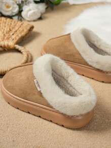 Plus Size Women Faux Suede Fleece Slip-On Non-Slip Wear-Resistant Warm House Slippers, Suitable For Spring, Autumn And Winter