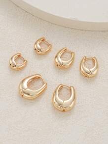 6 buah Anting-anting Logam Tembaga Geometris Sederhana untuk Wanita, Cocok untuk Pemakaian Sehari-hari dan Hadiah Liburan/Kencan - Emas - View 5