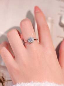 1pc S925 Sterling Silver Snowflake Cubic Zirconia Engagement Ring, Delicate European & American Style, Suitable For Women, Best Gift For Lover, Friend, Family, Christmas Gift, High-End Jewelry For Ladies
