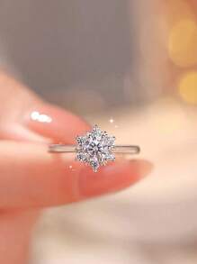 1pc S925 Sterling Silver Snowflake Cubic Zirconia Engagement Ring, Delicate European & American Style, Suitable For Women, Best Gift For Lover, Friend, Family, Christmas Gift, High-End Jewelry For Ladies
