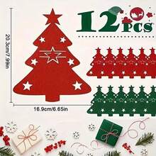 12 chiếc túi đựng thìa nĩa bằng nỉ mini hình cây thông Noel, đồ trang trí bàn tiệc Giáng sinh, đồ trang trí tiệc gia đình, - Nhiều màu - Xem 7