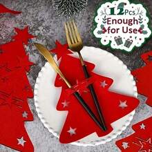 12 chiếc túi đựng thìa nĩa bằng nỉ mini hình cây thông Noel, đồ trang trí bàn tiệc Giáng sinh, đồ trang trí tiệc gia đình, - Nhiều màu - Xem 6