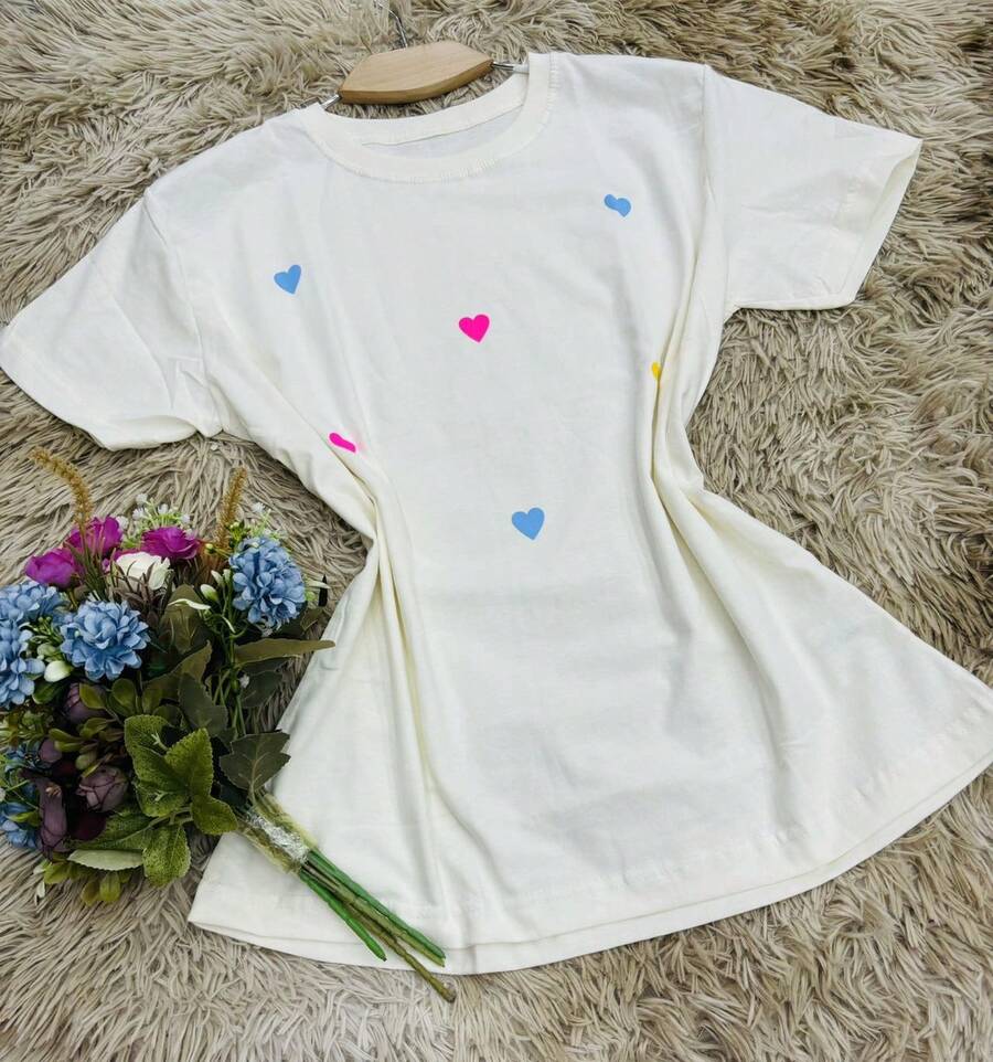 Women's Baby Look Hearts T-Shirt - trắng - Xem 1