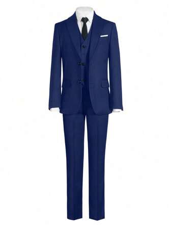 青少年男孩 5 件套儿童正式西装套装 - 包括夹克、衬衫、裤子、领带和蝴蝶结（不含背心） - 非常适合婚礼和特殊场合。