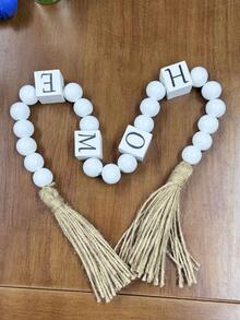 1 件波西米亚风格字母木珠流苏花环 - 现代农舍装饰，适用于分层托盘、咖啡桌和架子 - 感恩节家居装饰的最佳礼物 - 彩色 - 查看 3