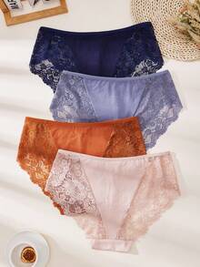 APRSEA 4 条装大码女士性感蕾丝内裤透气舒适三角裤 - 彩色 - 查看 2