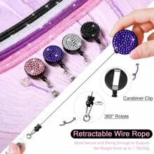 1pc Colorful Rhinestone Inlaid ABS Plastic Retractable Badge Reel, ID Card Holder With Belt Clip And 360 Degree Swivel Back To School