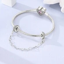 1 件银色闪亮方晶锆石经典浪漫无限心形硅胶锁扣链饰适合原创手链项链吊坠串珠适用于 DIY 珠宝制作女士女孩日常珠宝配饰 - 銀色 - 查看 8