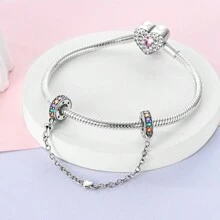 1 件银色闪亮方晶锆石经典浪漫无限心形硅胶锁扣链饰适合原创手链项链吊坠串珠适用于 DIY 珠宝制作女士女孩日常珠宝配饰 - 銀色 - 查看 5