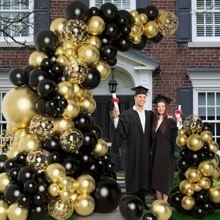 Set da 26 palloncini in lattice da 10 pollici con finitura opaca nera e dorata, adatti per feste con amici, addii al celibato, tea festa, anniversari, raduni familiari, matrimoni, feste per signore, decorazioni per interni/esterni, regali per Capodanno, feste di compleanno, decorazioni per San Valentino, celebrazioni di varie festività - Multicolore - Visualizzare 6