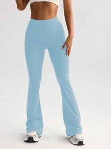 FWH 高腰显瘦喇叭裤，带隐藏口袋，功能性运动款 | 复古街头风，健身必备，收腰提臀，防滑腰带+隐藏口袋 | 适合瑜伽和日常穿着，高腰喇叭瑜伽紧身裤适合各种体型，复古时尚街头风 - 淺藍色 - 查看 6