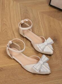 女士尖头平底鞋，优雅镂空户外凉鞋，带蝴蝶结装饰，适合夏季