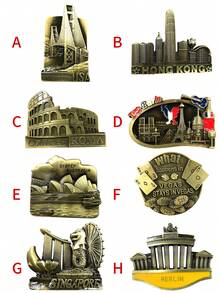 1 件彩色彩绘磁性纪念贴纸，带有旅行口号，创意个性化著名地标建筑冰箱贴 - 彩色 - 查看 4