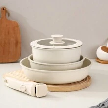 2 buc/Set Set de vase de gătit Maifanshi din aluminiu, inclusiv oală și tigaie antiaderență, potrivite pentru plită pe gaz și cu inducție, oale multifuncționale pentru fierbere de fructe de mare