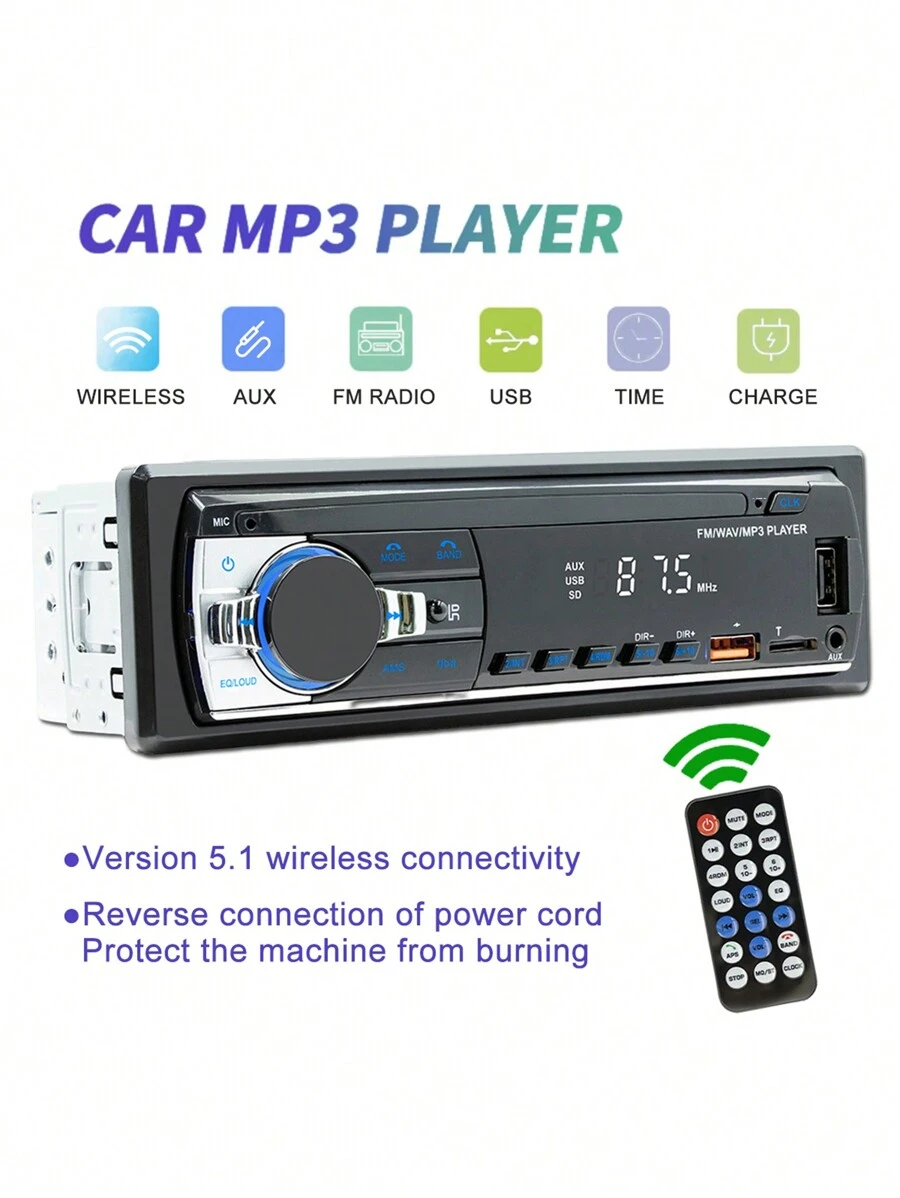 汽车收音机立体声播放器数字音频 MP3 播放器 JSD-530，60Wx4 FM 立体声音乐播放器，带 USB/SD 端口和内置 AUX 输入