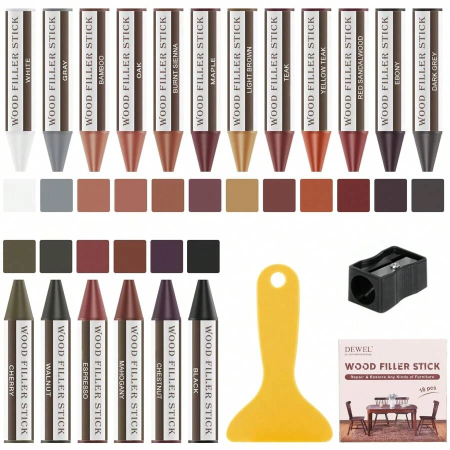 DEWEL Wood Filler Sticks, 18 Colors Wood Crayons For Scratches, Wood