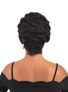 短卷发人发手指波浪假发 4 英寸精灵短发优雅女士假发短妈妈水波假发适合角色扮演音乐节日常度假使用 - 黑色 - 查看 5