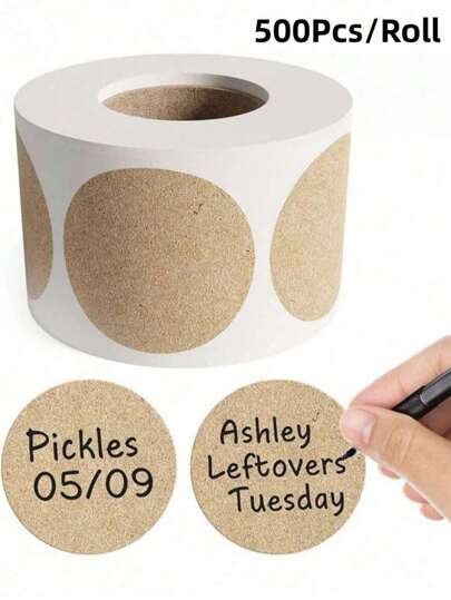 1 Roll Of 500 Natural Brown Kraft Paper Self-Adhesive, Permanent Round Self-Adhesive Labels For Containers, Food Packaging Labels, Wedding Party Gift Bags, Food Bags, Food Boxes, Suitable For Candy, Halloween, Christmas Available, Christmas