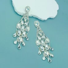 1 para luksusowych asymetrycznych geometrycznych diamentowych długich wiszących kolczyków, modnych i uniwersalnych na imprezę i do codziennego noszenia - kolczyki - Zobacz 8