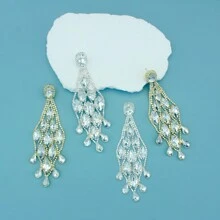 1 para luksusowych asymetrycznych geometrycznych diamentowych długich wiszących kolczyków, modnych i uniwersalnych na imprezę i do codziennego noszenia - kolczyki - Zobacz 2