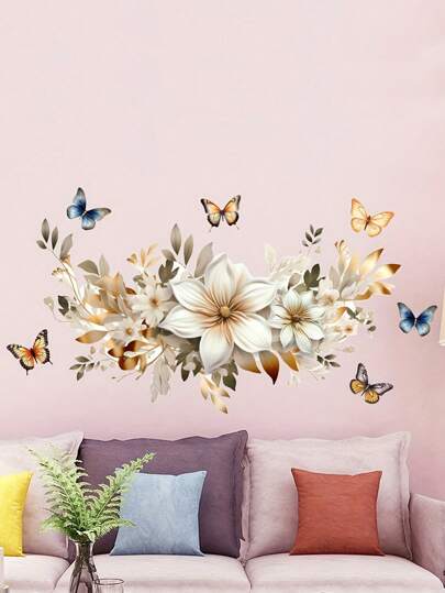 Zestaw kreatywnych naklejek ściennych, samoprzylepne naklejki ścienne z motywem kwiatów i motyli, naklejki ścienne do sypialni, przedpokoju, salonu, werandy, naklejki ścienne do zdejmowania, naklejki ścienne, naklejki, naklejka ścienna, naklejka winylowa do dekoracji domu, wiosenne dekoracje odświeżające dom, naklejki dekoracyjne Rama, prezenty urodzinowe, ukończenie szkoły
