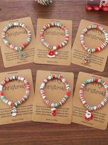 1 Piece/6 Pieces, Merry Christmas Wishes Bracelet - Elegant And Cute Santa Claus Polymer Clay Bead Bracelet, Beaded Wristband With Holiday Charm Charm For Gifting And Celebration, All-Season Holiday Jewelry Set