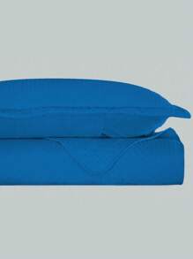 3-Piece Bedspread Quilt Kit Complete Box Bed Ultrasonic Butterfly Quilted - 寶藍色 - 查看 4