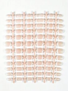 120pcs Glossy Square White French Press-On False Nails, Full Cover Glossy Nude Acrylic Fake Nails Set, Artificial Nail Kit Suitable For Women & Girls Everyday Wear