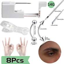 8Pcs/Sets Body Piercing Kit For Belly Button/Lip/Tongue/Ear/Nose/Eyebrow/Nipple Piercing Gun Kits Body Piercing Needle Tools For Women Men - White - View 15