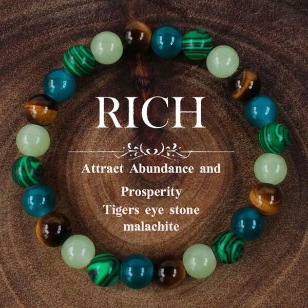 1PC Vintage Multicolor Natural Stone Blue Beaded Bracelet Tigers Eye Malachite Abundance And Happiness Bracelet, Ideal Gift For Thanksgiving, Everyday & Christmas Blessings Earthy Tones Vintage Lmitatione Gemstone