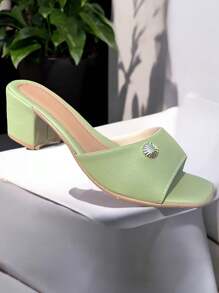 Women's Slide Sandal Clogs Delicate Flower Detail Basic Comfortable Casual Soft Thick Block Heel Low - màu xanh lá - Xem 2