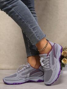 imperdível primavera e outono novos sapatos de malha femininos antiderrapantes com sola macia para caminhada para idosos sapatos para mães sapatos esportivos confortáveis de meia-idade tênis de corrida roxo