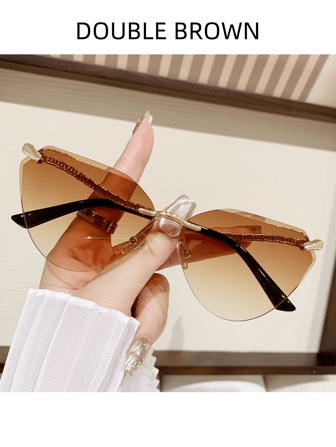 1pc Women's Fashion Snake Leg Rimless Cat Eye Fashion Glasses, And Oversized Anti-Glare