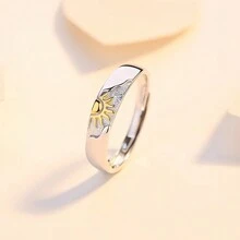 1 Paar 925er Sterling Silber Sonnenaufgang & Sonnenuntergang Partnerringe, minimalistisches Sonne & Mond Design Offener Ring, Valentinstag Geschenk
