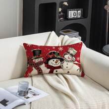 2 Stücke rote Weihnachten Kissenbezüge, Weihnachtsbaum & Schneemann Kissenbezüge Winterurlaub Land Deko Lendenkissen Bezug für Sofa Heimdekoration ohne Kissenkern auf einer Seite