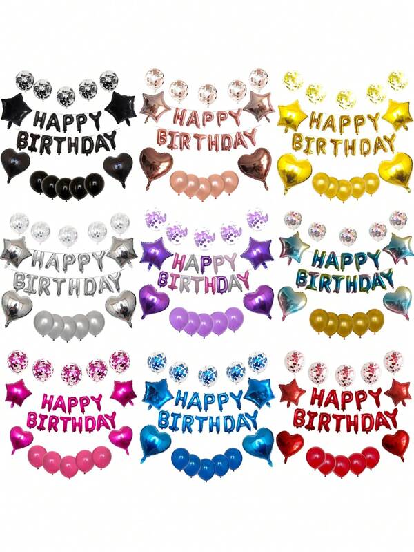 27pcs/Set Happy Birthday Letter Balloon Rose Gold Silver Foil Star Heart Balloon For Adult Birthday Party Decoration