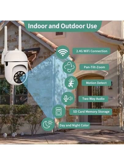 /1pc 1080P HD Rotatable Audio Camera, 2.4G Wireless Wifi Security 4X Human Motion Tracking 355° View, Home Monitoring, Elderly Child Care, Night Vision, Powered By USB Cable, Support Cloud Storage Memory Card (Not Included, Need To Purchase) view 4