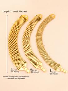 1pc Simple Metal Mesh Bracelet Gold Wristband Chain Suitable For Men Women's Daily Party Hip Hop Jewelry(Length 21cm Fixed Size, Non-Adjustable Size, Not Suitable For Small Wrists) - Yellow Gold - View 2