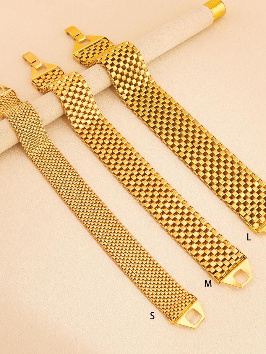 1pc Simple Metal Mesh Bracelet Gold Wristband Chain Suitable For Men Women's Daily Party Hip Hop Jewelry(Length 21cm Fixed Size, Non-Adjustable Size, Not Suitable For Small Wrists) - Yellow Gold - View 1